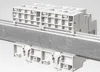Two sets of electrical components mounted on a metal rail. Produktbild-Vorschau