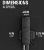 A black product with dimensions and specifications overlaid on a black background. Podgląd zdjęcia produktu