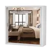 A mirrored wardrobe reflects a bedroom scene. Produktbild-Vorschau