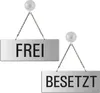 Two hanging signs, one labeled 'FREI' (Free) and the other 'BESETZT' (Occupied), suspended from clear suction cups. Produktbild-Vorschau