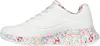 Side view of a single white sneaker with a floral print on the sole and lining. Produktbild-Vorschau