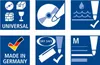 A collage of icons and text indicating product features and origin. Produktbild-Vorschau