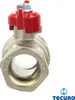 A close-up studio shot of a ball valve with a red handle. Produktbild-Vorschau