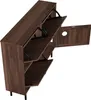 A brown wooden shoe cabinet with three flip-down drawers is shown against a white background. Podgląd zdjęcia produktu