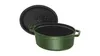 A green oval cast iron pot with its lid off, displayed on a white background. Náhled obrázku produktu