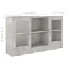 A 3D rendering of a gray sideboard with dimensions indicated. Produktbild-Vorschau