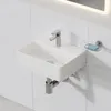 A white ceramic wall-mounted sink with a chrome faucet and a chrome soap dish with a blue bar of soap. Anteprima dell’immagine prodotto