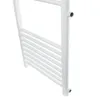A close-up, side view of a white towel radiator. Produktbild-Vorschau