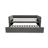 A gray upholstered daybed with a pull-out trundle bed, shown with both beds extended. Produktbild-Vorschau
