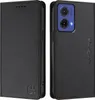 A black leather flip wallet case for a Motorola Moto G85 phone, shown from the front and back. Produktbild-Vorschau