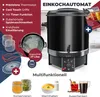 A collage of images showcasing a black KESSER Einkochautomat (canning machine) with various accessories and lifestyle shots of its potential uses. Produktbild-Vorschau