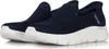 A pair of navy blue Skechers Go Walk Flex-Relish Slip-Ins sneakers with white soles, shown from a side angle against a white background. Produktbild-Vorschau