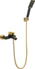 A black and gold bathtub faucet with a handheld showerhead and hose, isolated on a white background. Podgląd zdjęcia produktu