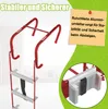 A red ladder with silver steps and a close-up of a ladder step with a black strap. Voir les images du produit