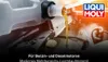Motor oil being poured from a container into an engine bay, with the Liqui Moly logo and German text overlay. Produktbild-Vorschau