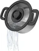 A pot with a glass lid is tilted, with water pouring out of it. Podgląd zdjęcia produktu
