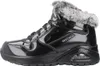A side view of a black Skechers boot with gray fur trim. Voir les images du produit