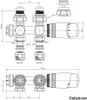 Technical drawing with dimensions of a plumbing valve assembly. Produktbild-Vorschau