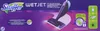 The image shows the packaging of a Swiffer WetJet cleaning kit, featuring the product itself and instructional graphics. Produktbild-Vorschau