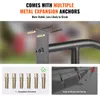 Close-up of a metal handrail mounting bracket with screws and expansion anchors, and smaller images showing the expansion anchors and a comparison of sturdy vs. flimsy mounting. Náhled obrázku produktu