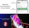The image shows instructions on how to increase touch sensitivity on a smartphone and a warning about fingerprint sensor compatibility. Produktbild-Vorschau