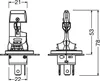 Technical drawing of two car headlight bulbs with dimensions indicated. Produktbild-Vorschau