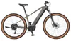 A studio shot of a gray and black electric mountain bike with tan tires, isolated on a white background. Produktbild-Vorschau