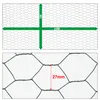 A diagram showing the dimensions of a hexagonal wire mesh fence, with a close-up view of the mesh. Produktbild-Vorschau