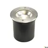 A black cylindrical ground light with a silver rim and a bright light source. Podgląd zdjęcia produktu