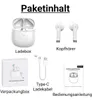 This image shows the contents of a product package, including the charging case, earbuds, charging cable, and manual. Produktbild-Vorschau