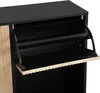 Close-up of an open compartment of a modern black and wood-colored shoe cabinet. Náhled obrázku produktu