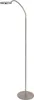 A silver floor lamp with a circular light head and a flexible neck, shown against a white background. Produktbild-Vorschau