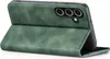 A green flip case for a smartphone is shown from a diagonal angle, with the case open. Produktbild-Vorschau
