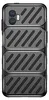 A black phone case with a carbon fiber texture and diagonal lines. Produktbild-Vorschau