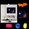 A collage of images featuring a living room scene with a painting of a woman with neon paint, and separate swatches of neon paint. Náhľad obrázku produktu