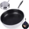 A collage of images showing a frying pan from different angles, including a close-up of its interior and a product label. Produktbild-Vorschau