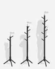 Three black coat racks of varying heights are shown next to silhouettes of a child, a larger child, and an adult to illustrate their relative sizes. Measurements are provided for each coat rack. Náhled obrázku produktu