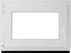 A white plastic window frame with a clear glass pane, shown from the front against a white background. Produktbild-Vorschau