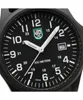Close-up of a black Luminox watch face with white hands and hour markers. Voir les images du produit