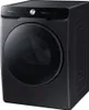 A black Samsung washing machine is shown from a three-quarter angle against a light gray background. Produktbild-Vorschau