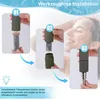 Instructions for installing a filter in a shower head, with a woman showering in the background. Produktbild-Vorschau