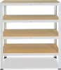 A white metal shelving unit with four wooden shelves, shown against a white background. Voir les images du produit