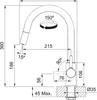 Technical drawing of a faucet with dimensions and angles. Podgląd zdjęcia produktu