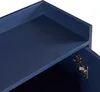 A close-up view of the interior of a blue cabinet, showing a shelf and a metal hinge on an open door. Anteprima dell’immagine prodotto