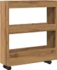 A narrow, three-tier storage cart with wheels, made of wood-look material. Náhľad obrázku produktu