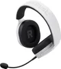 A white gaming headset with a black microphone is shown against a white background. Produktbild-Vorschau