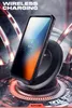 A smartphone case is shown on a wireless charging pad, with the phone displaying a 100% charge. Produktbild-Vorschau