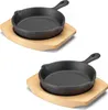 Navaris 2x Gusseisenpfanne klein mit Holz Stand - Produktbild-Vorschau 1