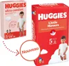 Two packages of Huggies diapers are shown, one pink and one red, with a circular overlay indicating 'Nouveau'. Náhľad obrázku produktu