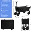 A diagram showing the dimensions and material of a foldable wagon, along with images of the wagon itself and its storage bag. Produktbild-Vorschau